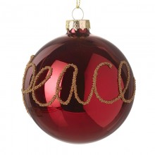 Red Glass Gold Peace Lettering Baubles
